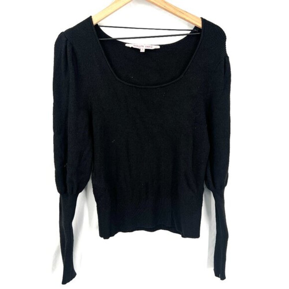 NEW Willow Drive ribbed puff Juliet sleeve‎ sweater top square neck classic M